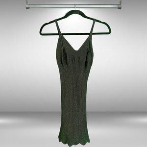 XX1 Tight, Long Black and Silver V-Neck with Spaghetti Straps and Scalloped Hem